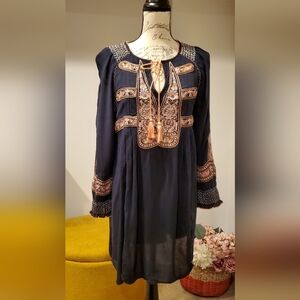 Free People Women's Long Sleeve Black Dress with Embroidery,Size XS.